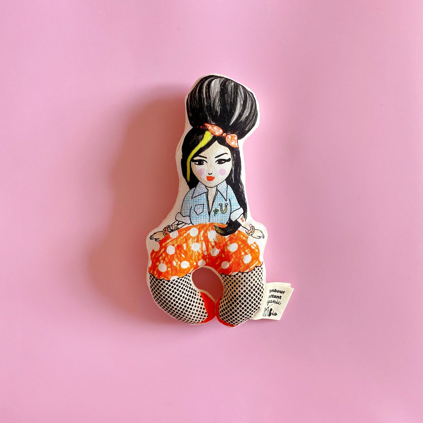 Hochet bébé Amy Red en coton biologique, jouet bébé bio, cadeau de naissance original