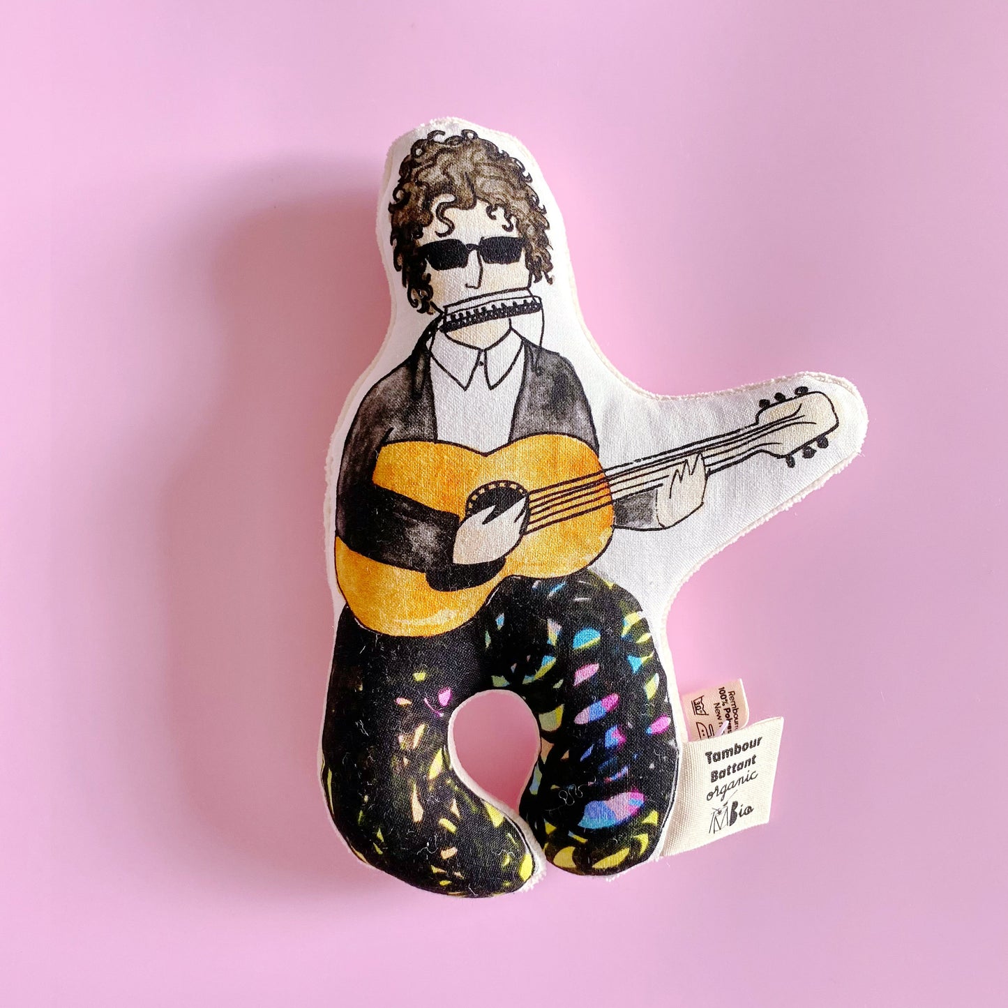 Hochet bébé Mr tambourine en coton biologique, jouet bébé bio, cadeau de naissance original