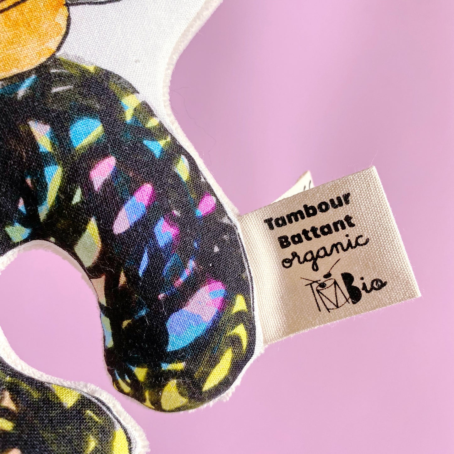Hochet bébé Mr tambourine en coton biologique, jouet bébé bio, cadeau de naissance original