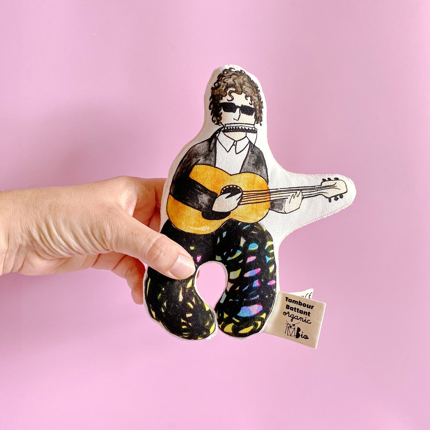 Hochet bébé Mr tambourine en coton biologique, jouet bébé bio, cadeau de naissance original