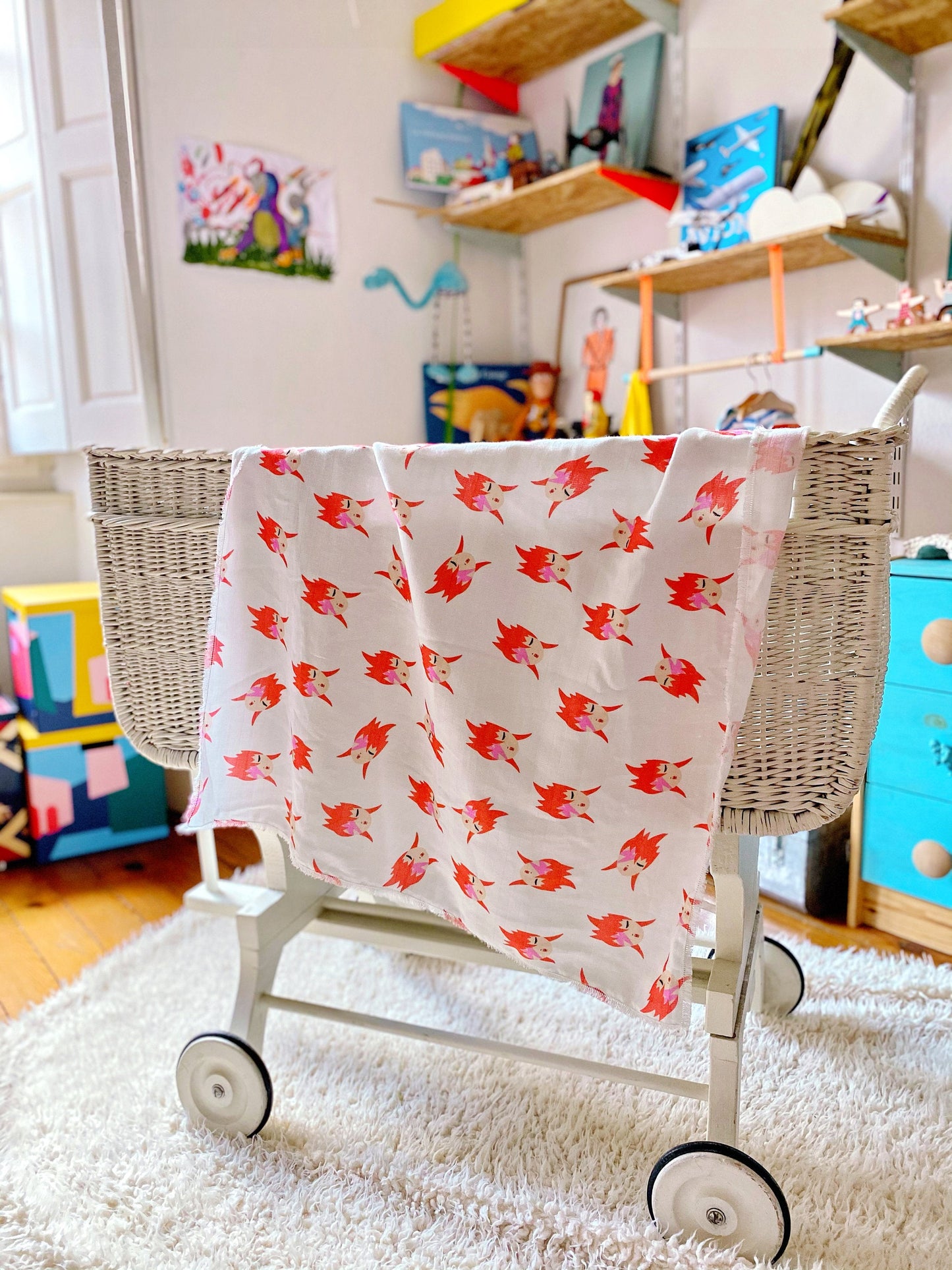 Foulard ou Grand Lange bébé , protège épaules ou foulard Ziggy | coton bio GOTS | couverture légère poussette