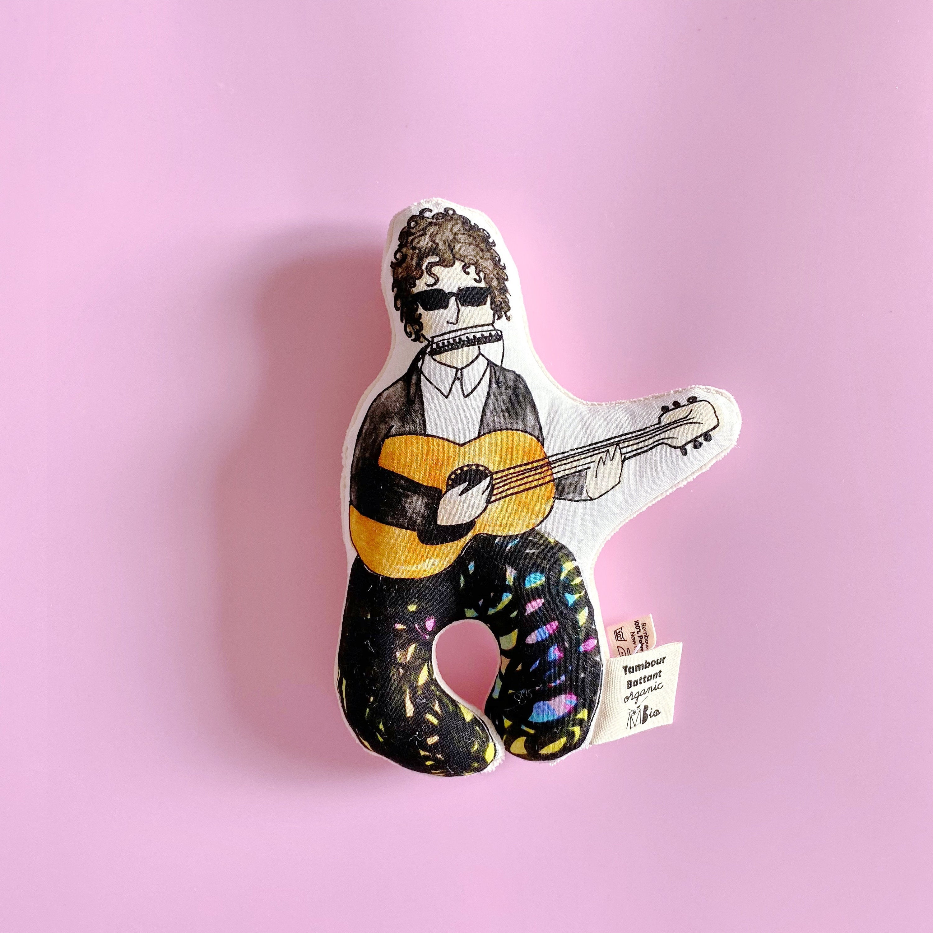 Hochet bébé Mr tambourine en coton biologique, jouet bébé bio, cadeau de naissance original