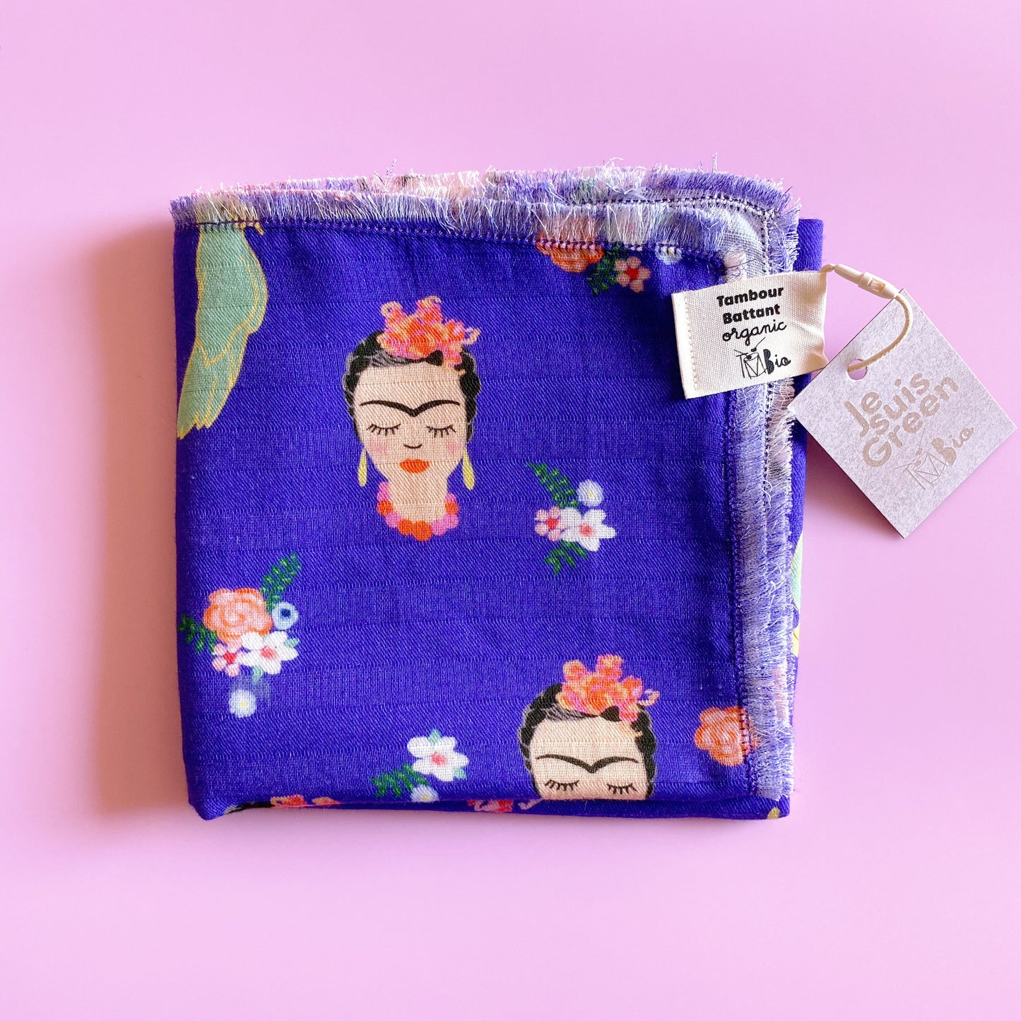 Foulard ou Grand Lange bébé , protège épaules ou foulard Frida flowers | coton bio GOTS | couverture légère poussette