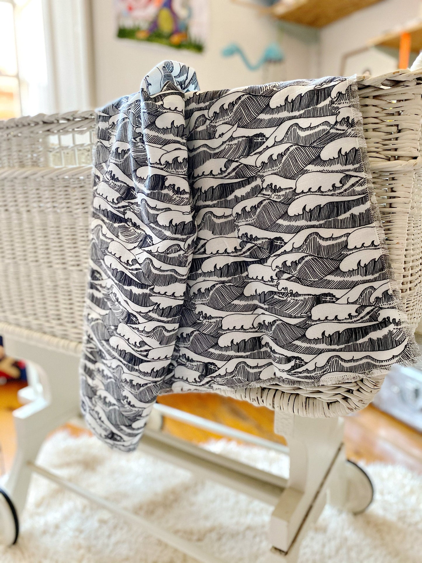 Foulard ou Grand Lange bébé , protège épaules ou foulard Océan | coton bio GOTS | couverture légère poussette