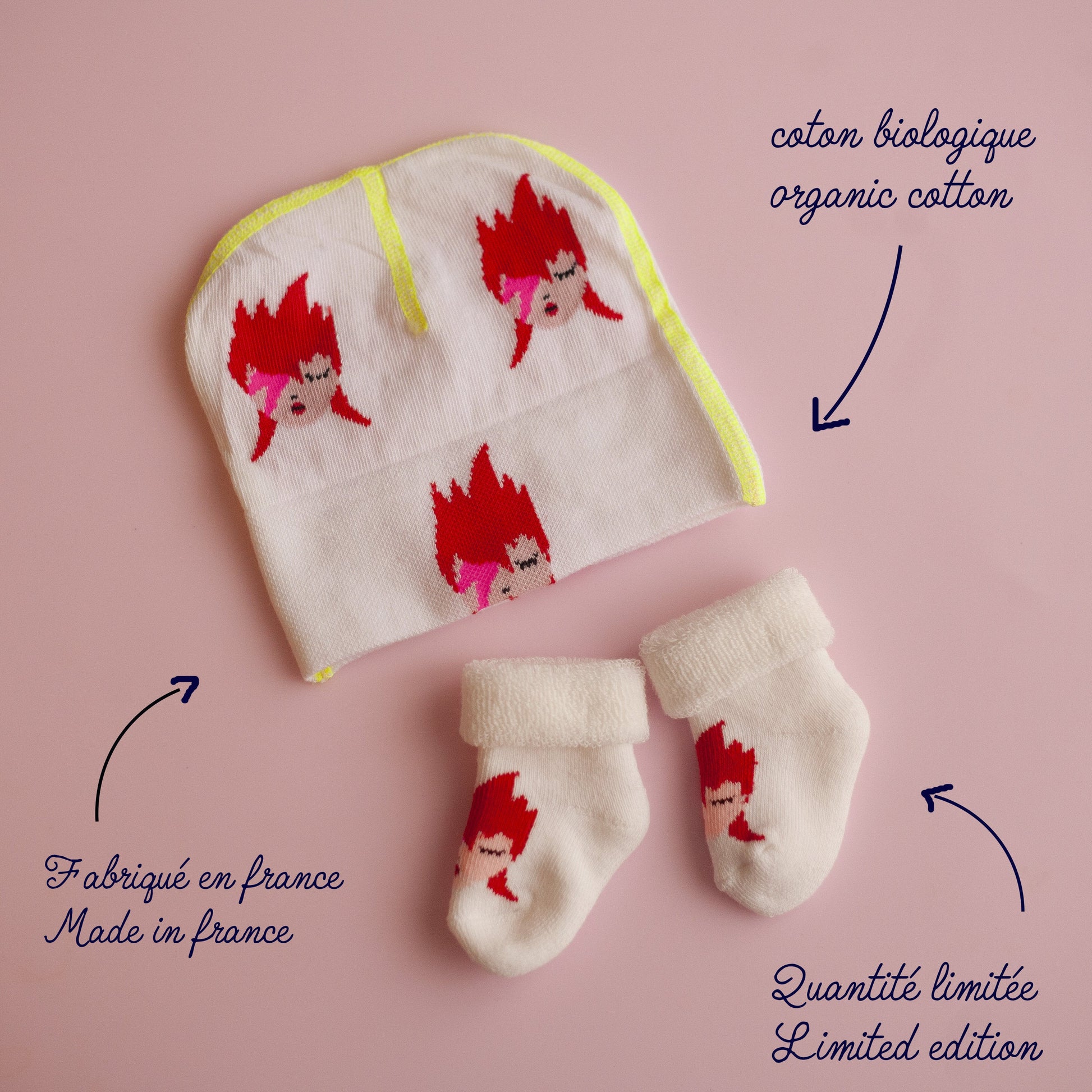 Ensemble bonnet + chaussettes bouclettes | Kit de naissance | Maternité