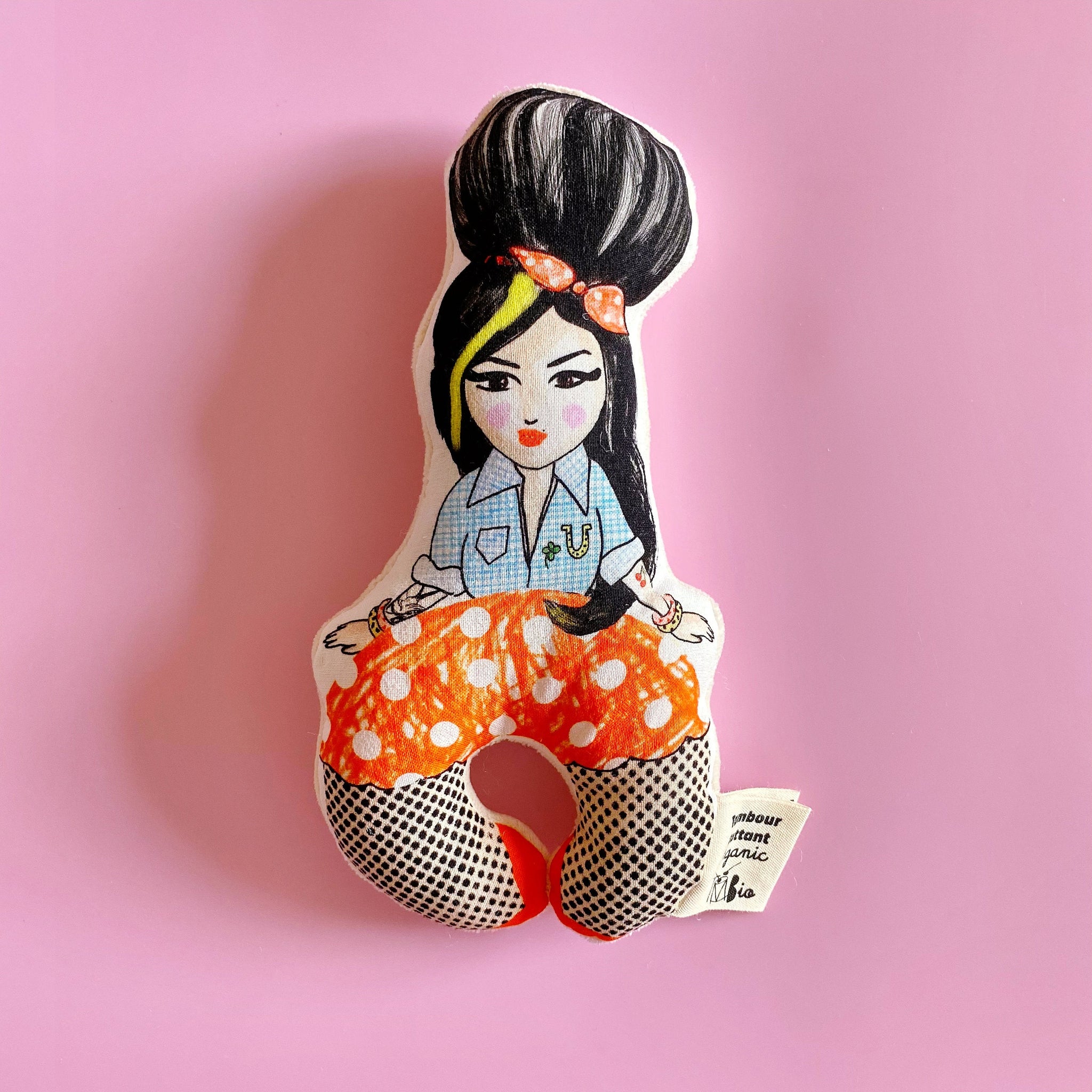 Hochet bébé Amy Red en coton biologique, jouet bébé bio, cadeau de naissance original