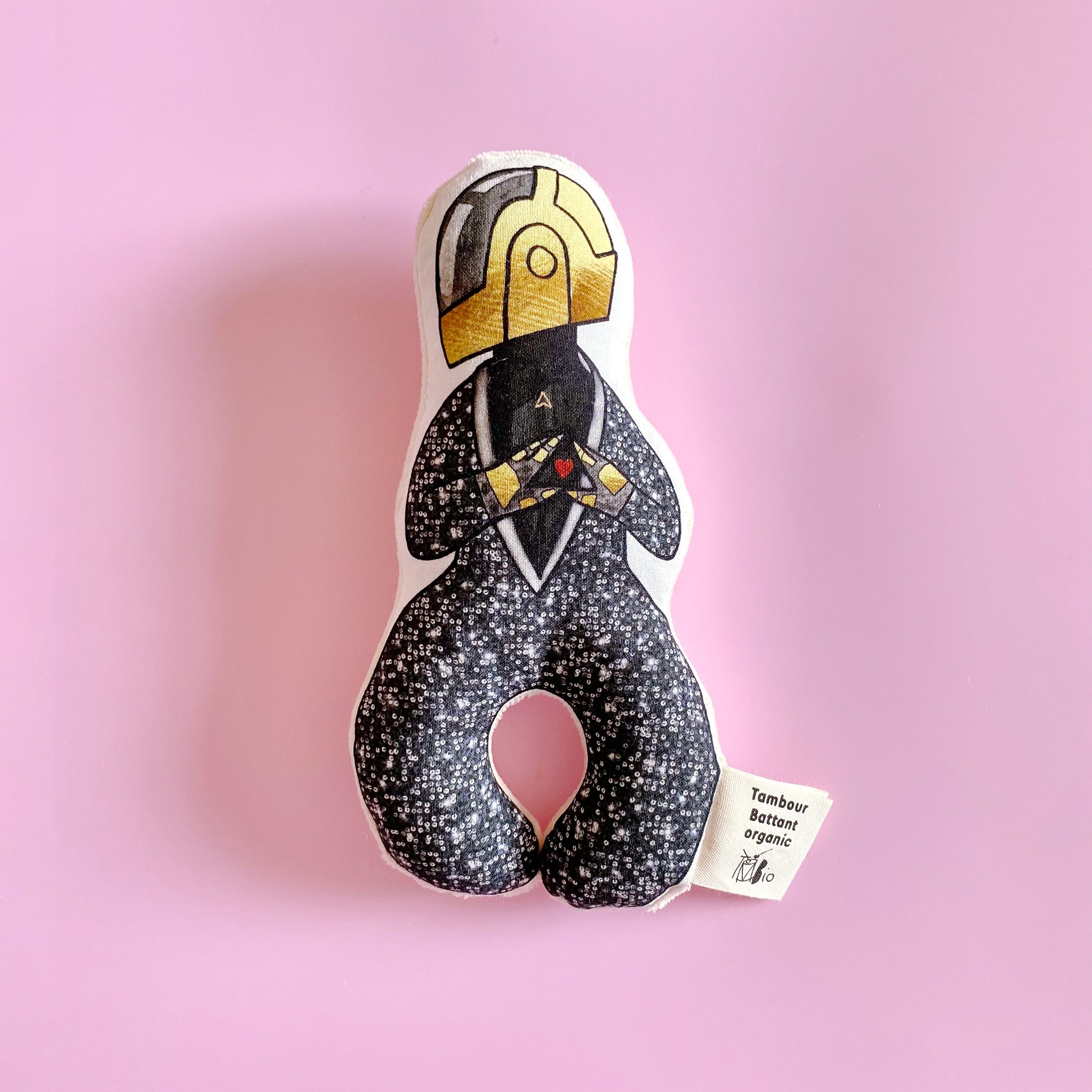 doudou, jouet, cadeau de naissance inspiré des Daft Punk, modèle casque or.